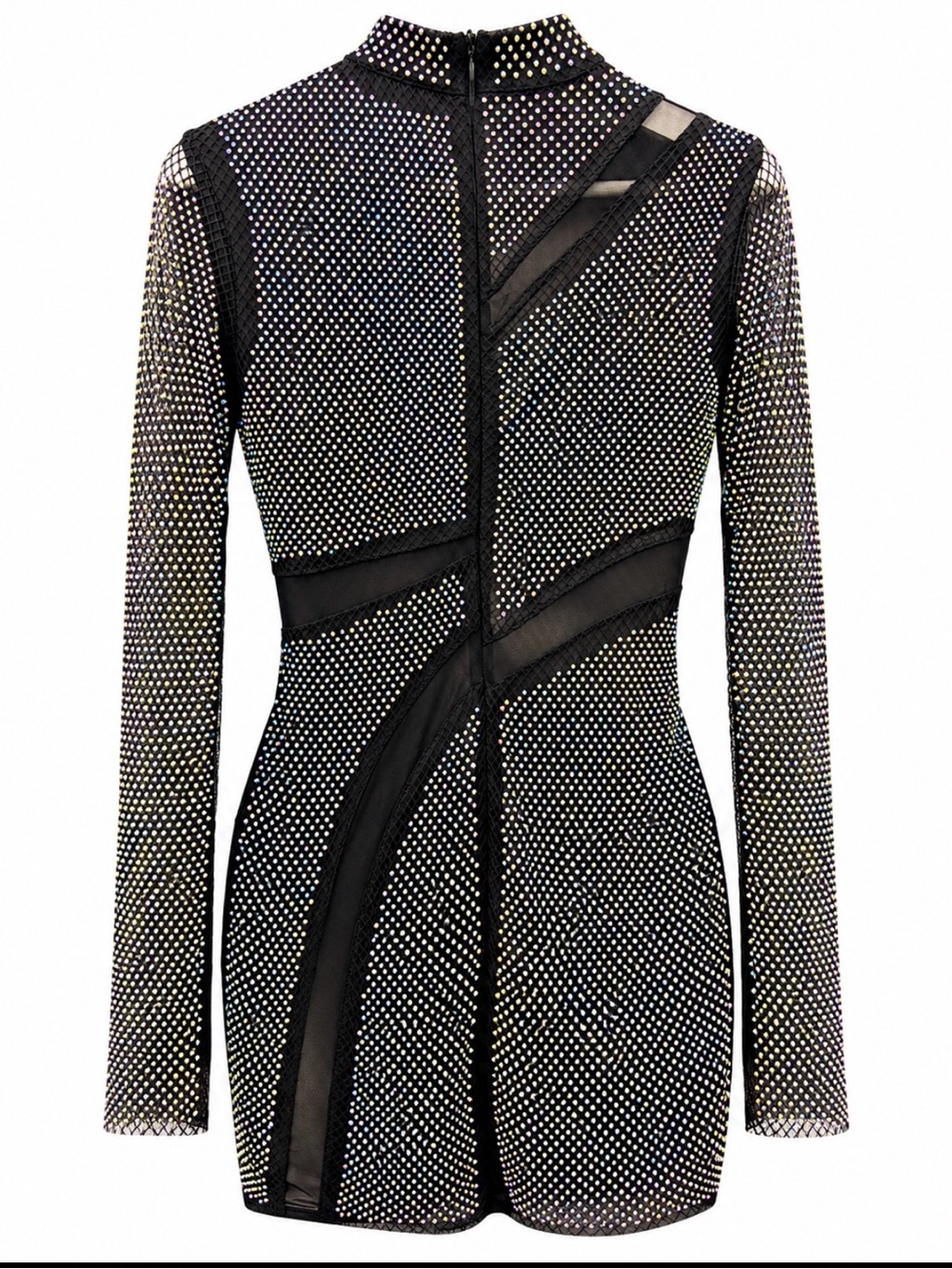 Fashion Nova Black Rhinestone-Studded Long Sleeve Mini Dress